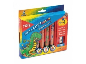 Giz de Cera 06 Cores Amadeirado 4 em 1 - Tris